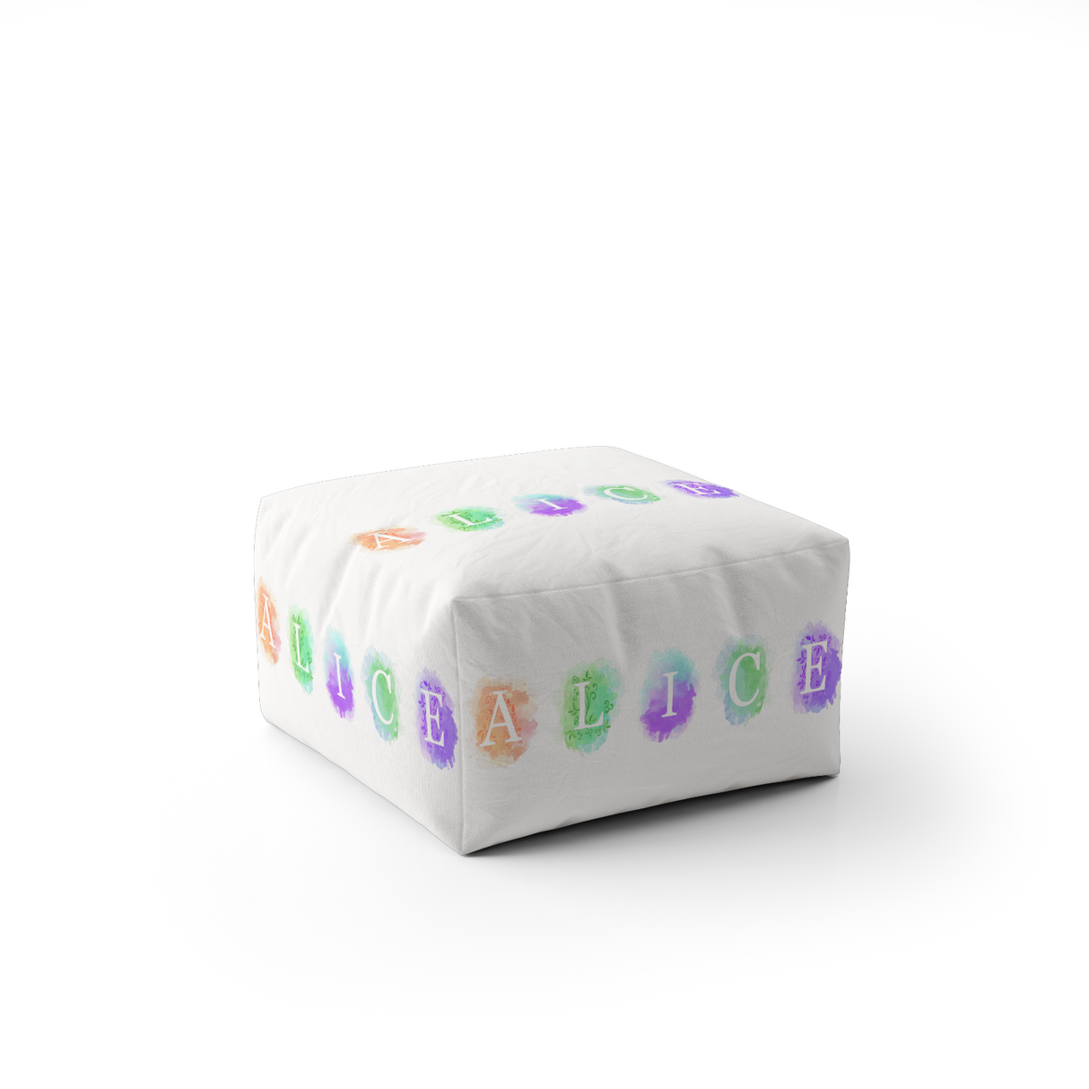 Personalised Watercolour Letters Any Colour Ottoman Filled Pouffe Washable Cover