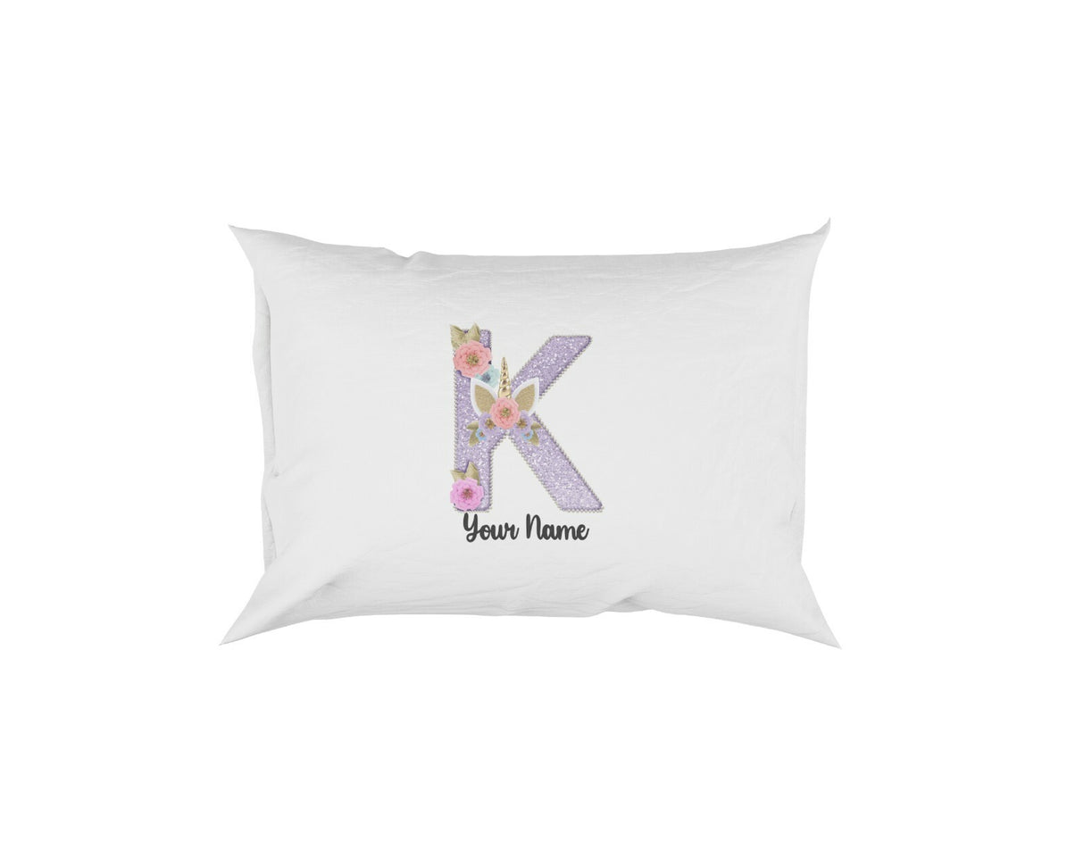 Personalised Unicorn Sparkly Kids Girls Monogram Alphabet Initial Letter Pillow