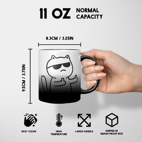 Cat Middle Finger Heat Sensitive Magic Colour Changing Mug Novelty Drink Cup
