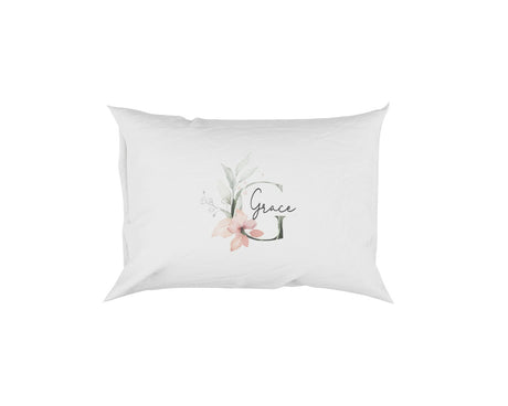 Personalised Your Name Gentle Botanical Blush Initial Letter Pillow Case Gift