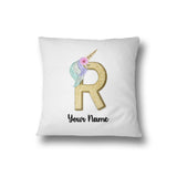 Personalised Unicorn Sparkly Kids Girls Monogram Alphabet Initial Letter Cushion