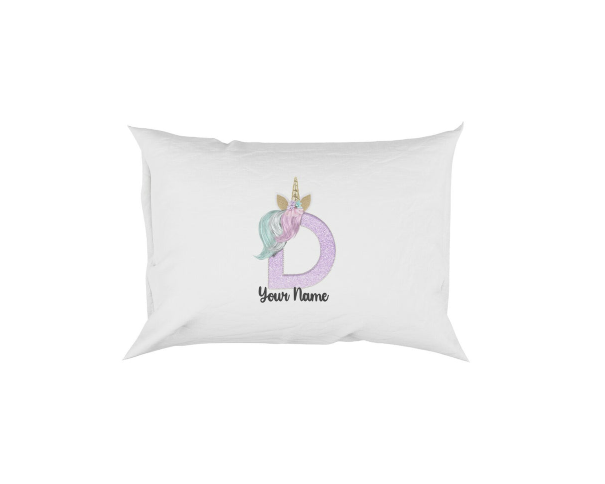 Personalised Unicorn Sparkly Kids Girls Monogram Alphabet Initial Letter Pillow