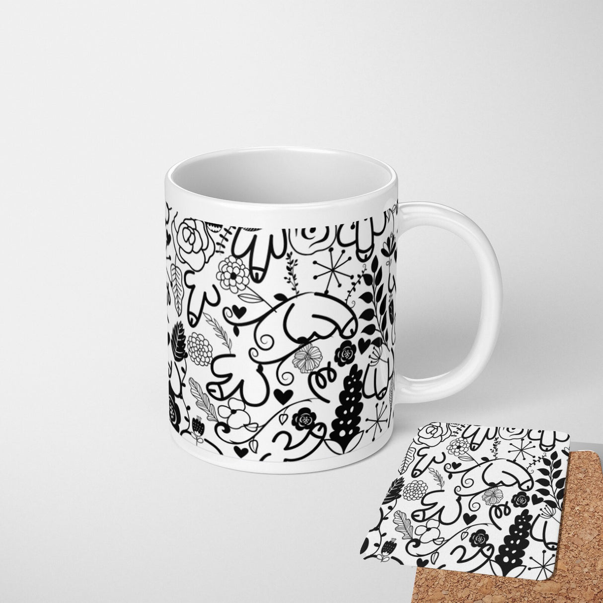 Floral Willy Print Rude Cheeky Funny Gift Coffee Tea Mug Coaster Option Him Her