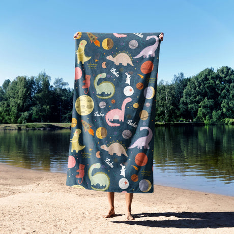 Personalised Custom Name Cartoon Baby Dinosaurs Absorbent Beach Bath Sheet Towel