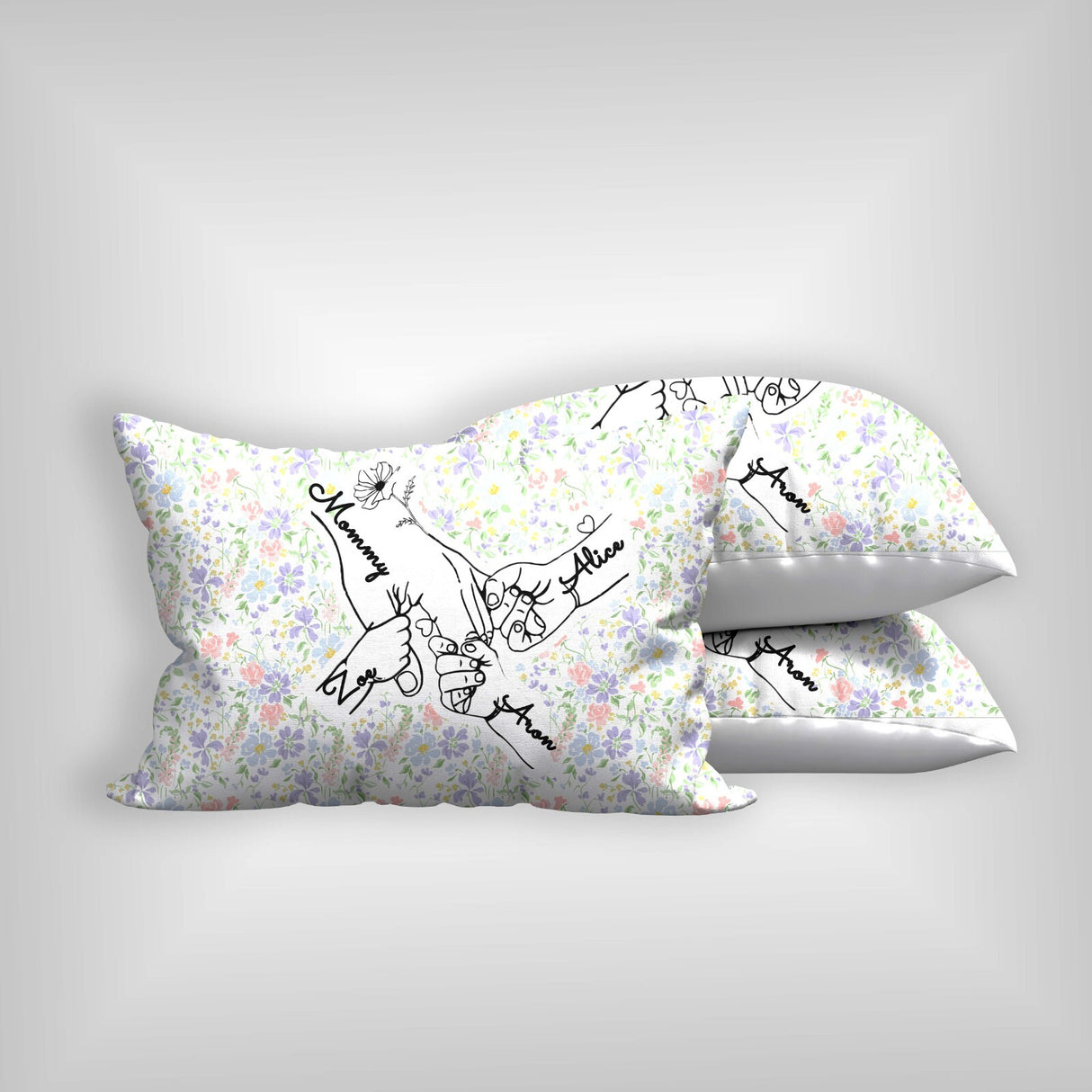 Mother's Day Gift Custom Floral Hands Name Novelty Memory Pillowcase Decor