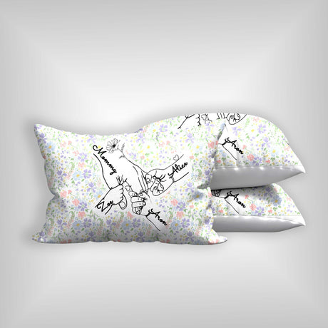 Mother's Day Gift Custom Floral Hands Name Novelty Memory Pillowcase Decor