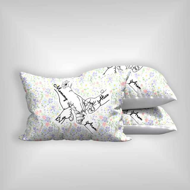 Mother's Day Gift Custom Floral Hands Name Novelty Memory Pillowcase Decor