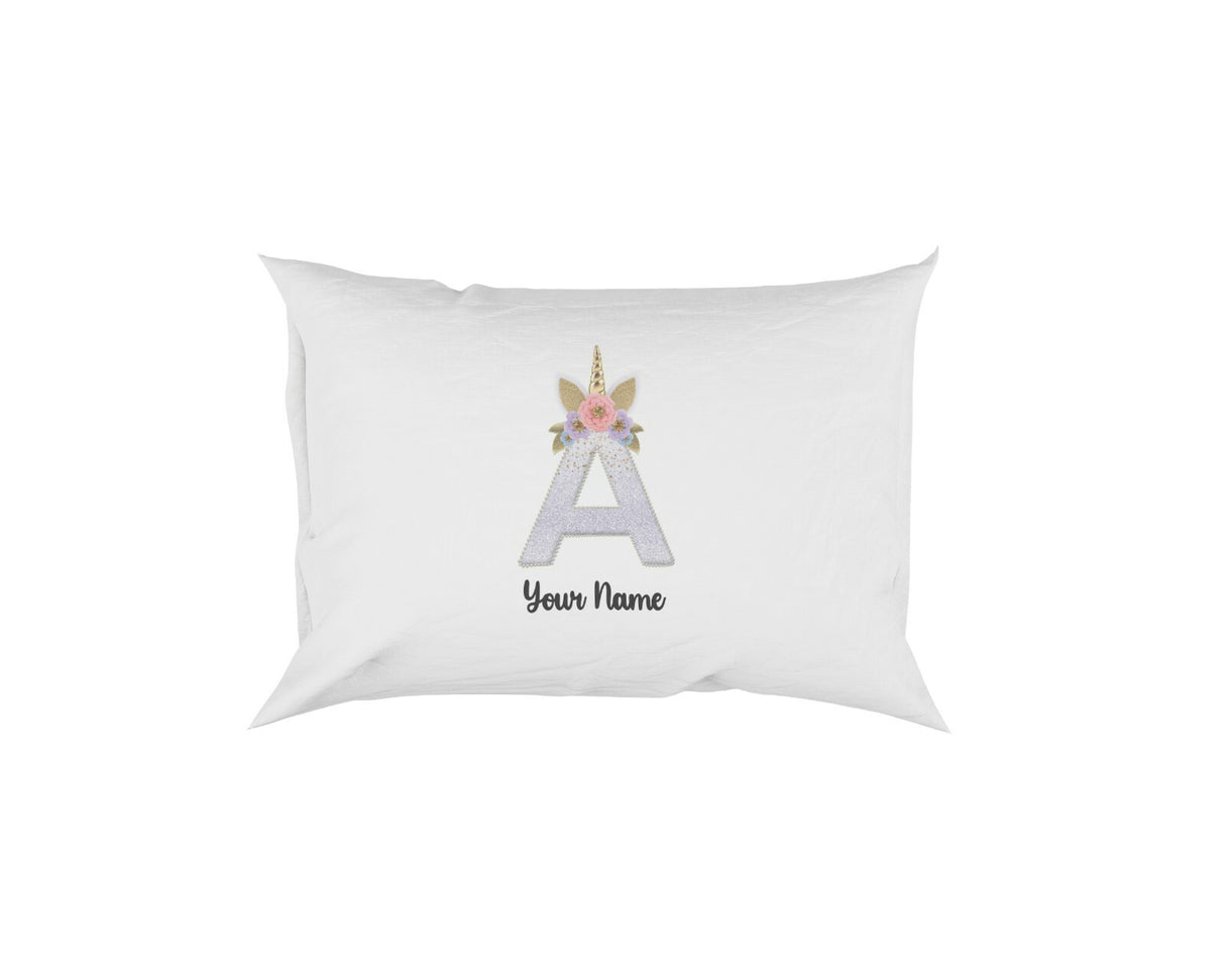 Personalised Unicorn Sparkly Kids Girls Monogram Alphabet Initial Letter Pillow