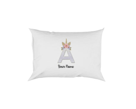Personalised Unicorn Sparkly Kids Girls Monogram Alphabet Initial Letter Pillow