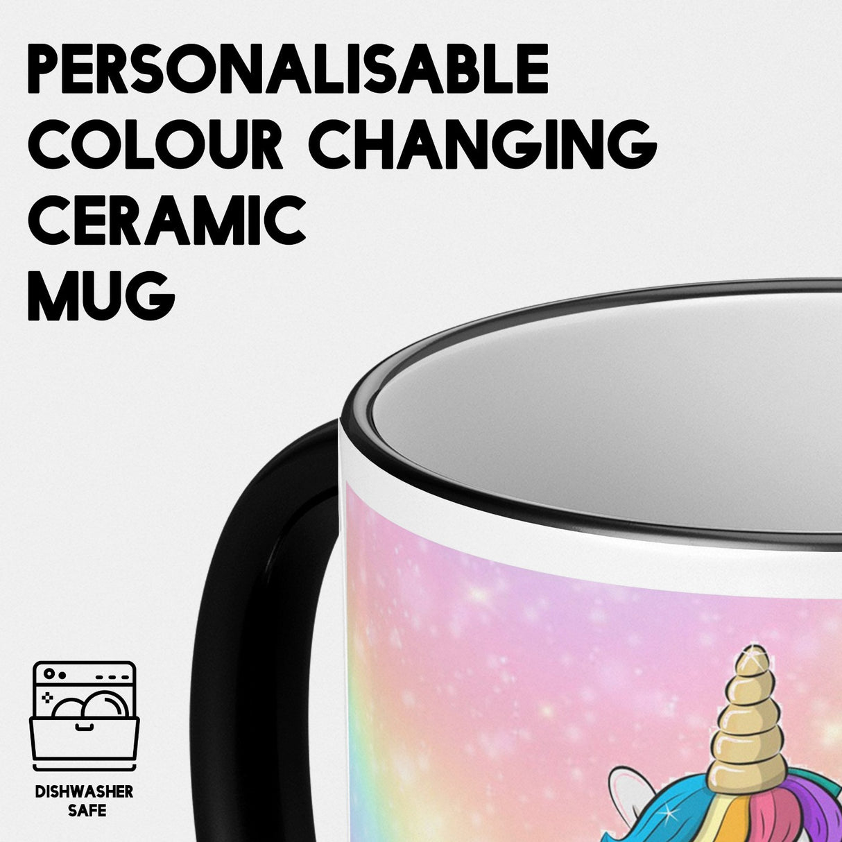 Personalised Custom Name Rainbow Unicorn Heat Sensitive Colour Changing Cup