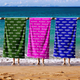 Personalised Name Customise Text Coloured Soft Highly Absorbent Beach Bath Sheet