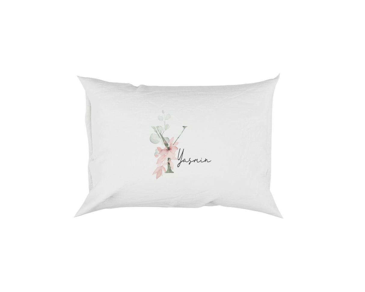Personalised Your Name Gentle Botanical Blush Initial Letter Pillow Case Gift