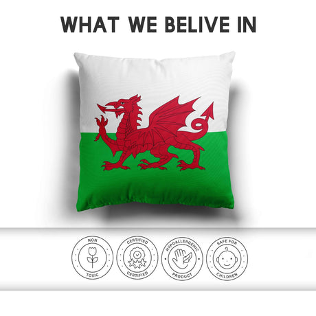 Wales Flag Welsh Dragon Soft Square Filled Cushion Decorative Throw Various Size