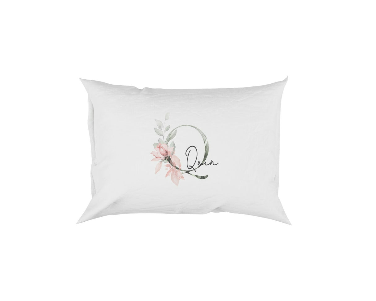 Personalised Your Name Gentle Botanical Blush Initial Letter Pillow Case Gift