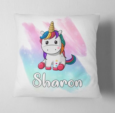 Personalised Unicorn Fantasy Multi Colour Kids Name Cushion Cover Case & Insert 