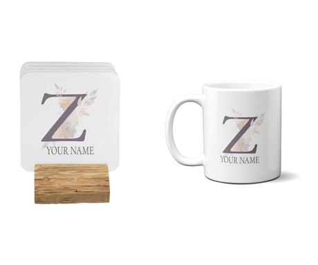 Personalised Misty Dusty Pastel Alphabet Floral Name Initial Letter Coffee Mug