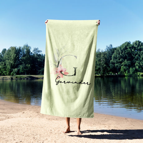 Personalised Name Botanical Blush Initial Soft Absorbent Beach Bath Sheet Towel