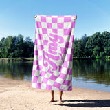 Personalised Custom Name Retro Vans Check Soft Absorbent Beach Bath Sheet Towel