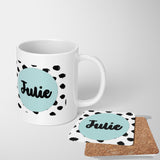 Polka Dot Custom Personalised Text Printed Coffee Tea Mug Coaster Gift Him Her