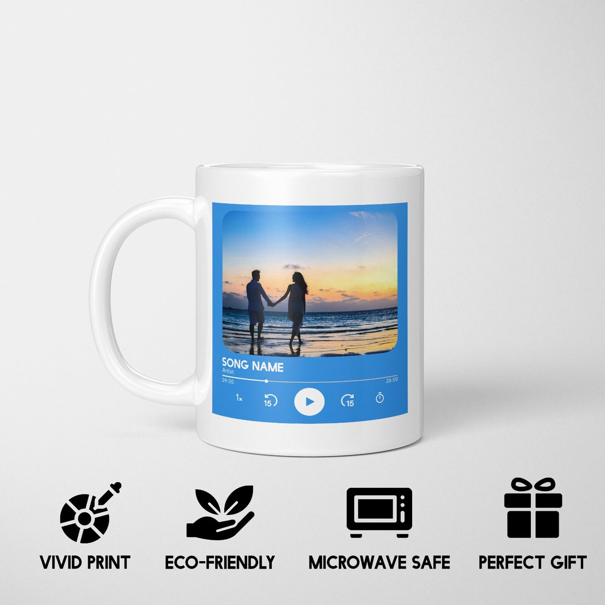 Personalised Music Player Custom Song Image Gift Coffee Tea Mug + Coaster Option