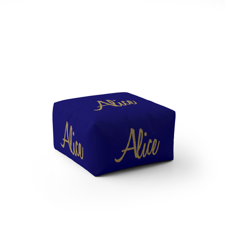 Personalised Name Gold Glitter Font Kids Ottoman Filled Pouffe Washable Cover