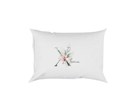 Personalised Your Name Gentle Botanical Blush Initial Letter Pillow Case Gift