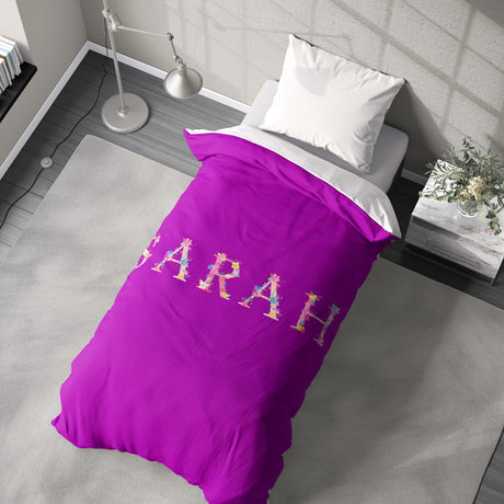 Personalised Pink Floral Alphabet Font Soft Single Size Novelty Bed Duvet Cover