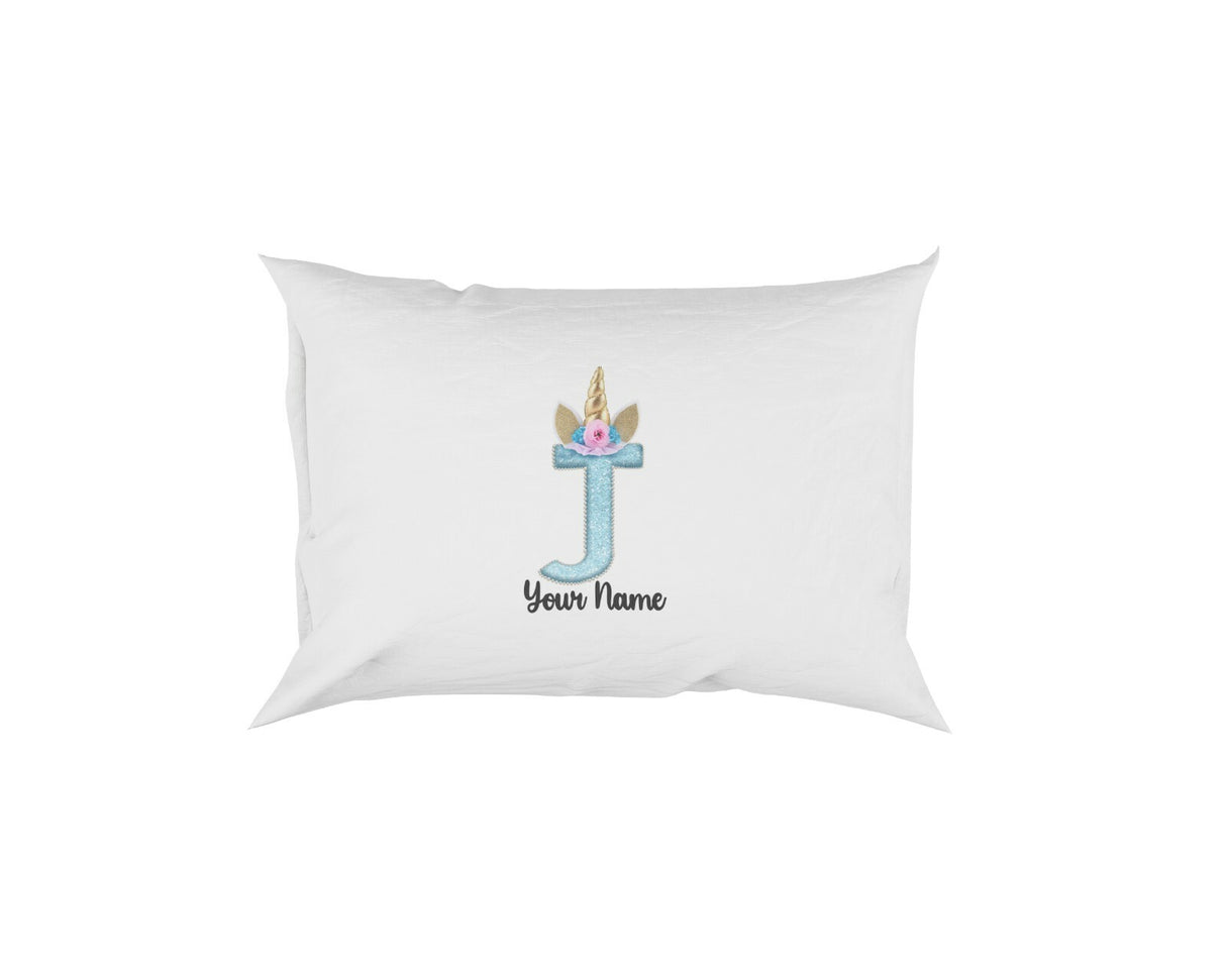 Personalised Unicorn Sparkly Kids Girls Monogram Alphabet Initial Letter Pillow
