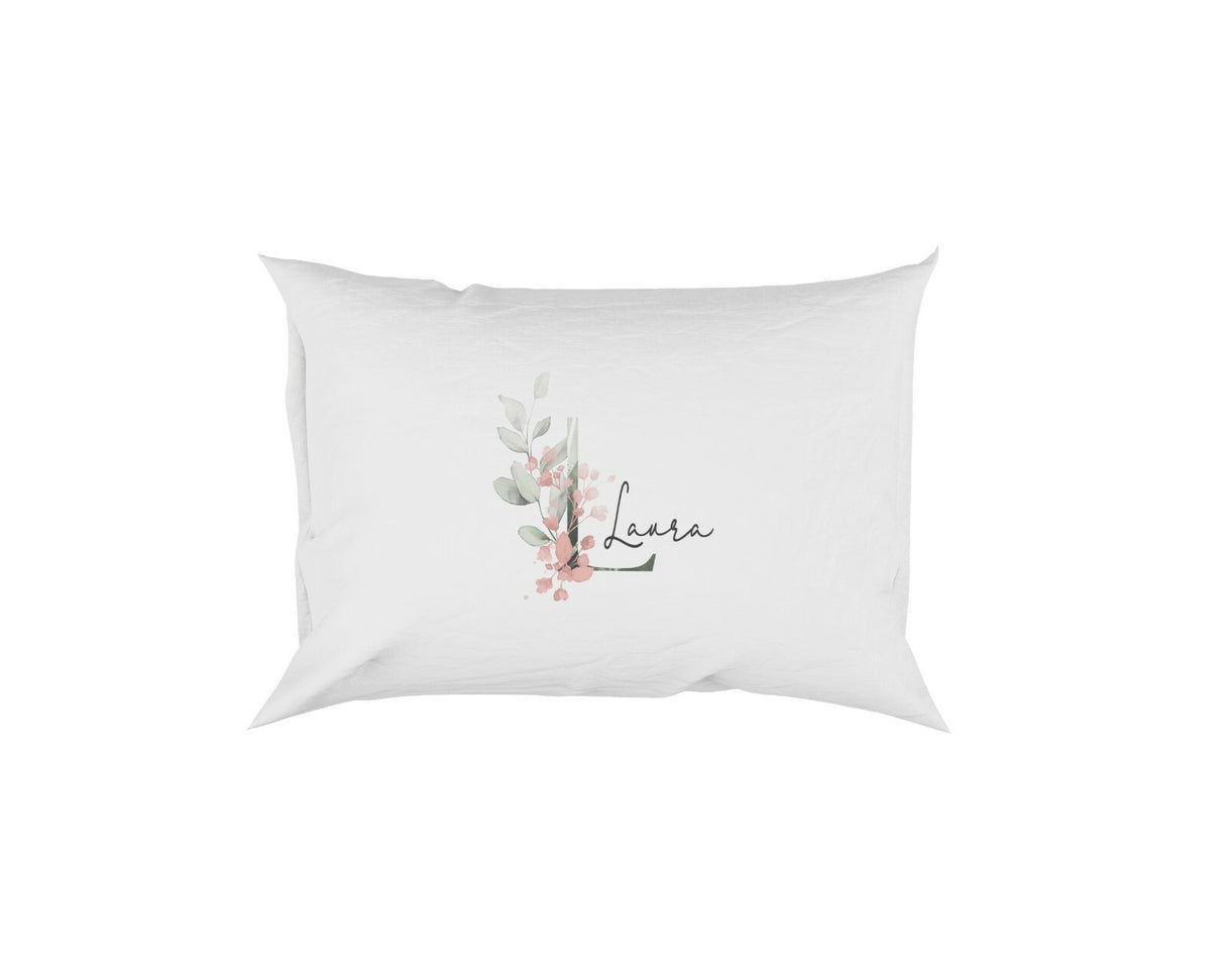 Personalised Your Name Gentle Botanical Blush Initial Letter Pillow Case Gift