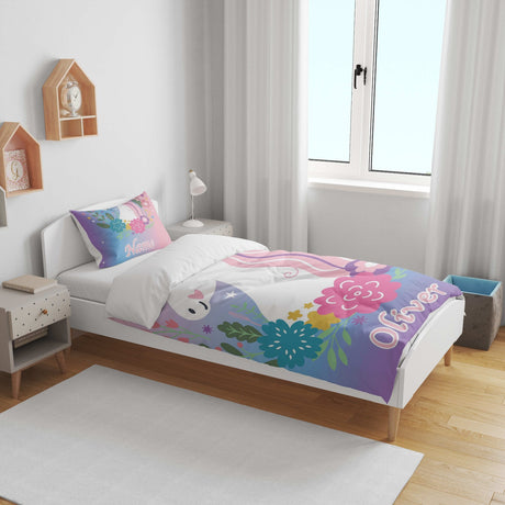 Personalised Name Unicorn Dream Fantasy Kids Cot Bed Duvet Cover + Pillowcase