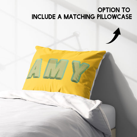 Personalised Any Name Bold Pixel 3D Soft Single Size Novelty Bed Duvet Cover