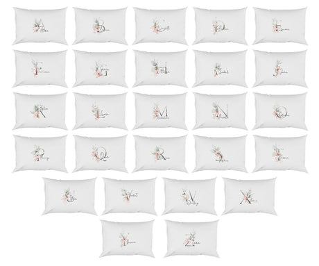 Personalised Your Name Gentle Botanical Blush Initial Letter Pillow Case Gift