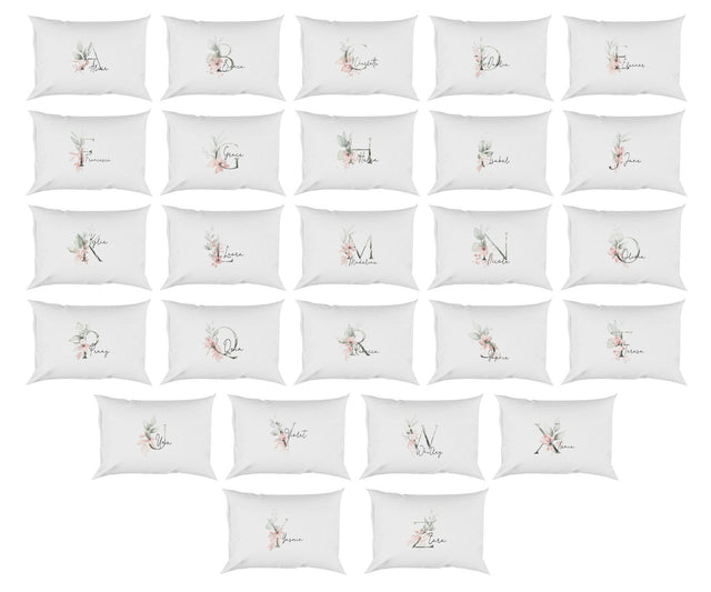 Personalised Your Name Gentle Botanical Blush Initial Letter Pillow Case Gift