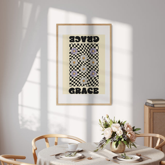 Personalised Custom Name Retro Daisy Grid Wall Art Colour Poster Print & Decor