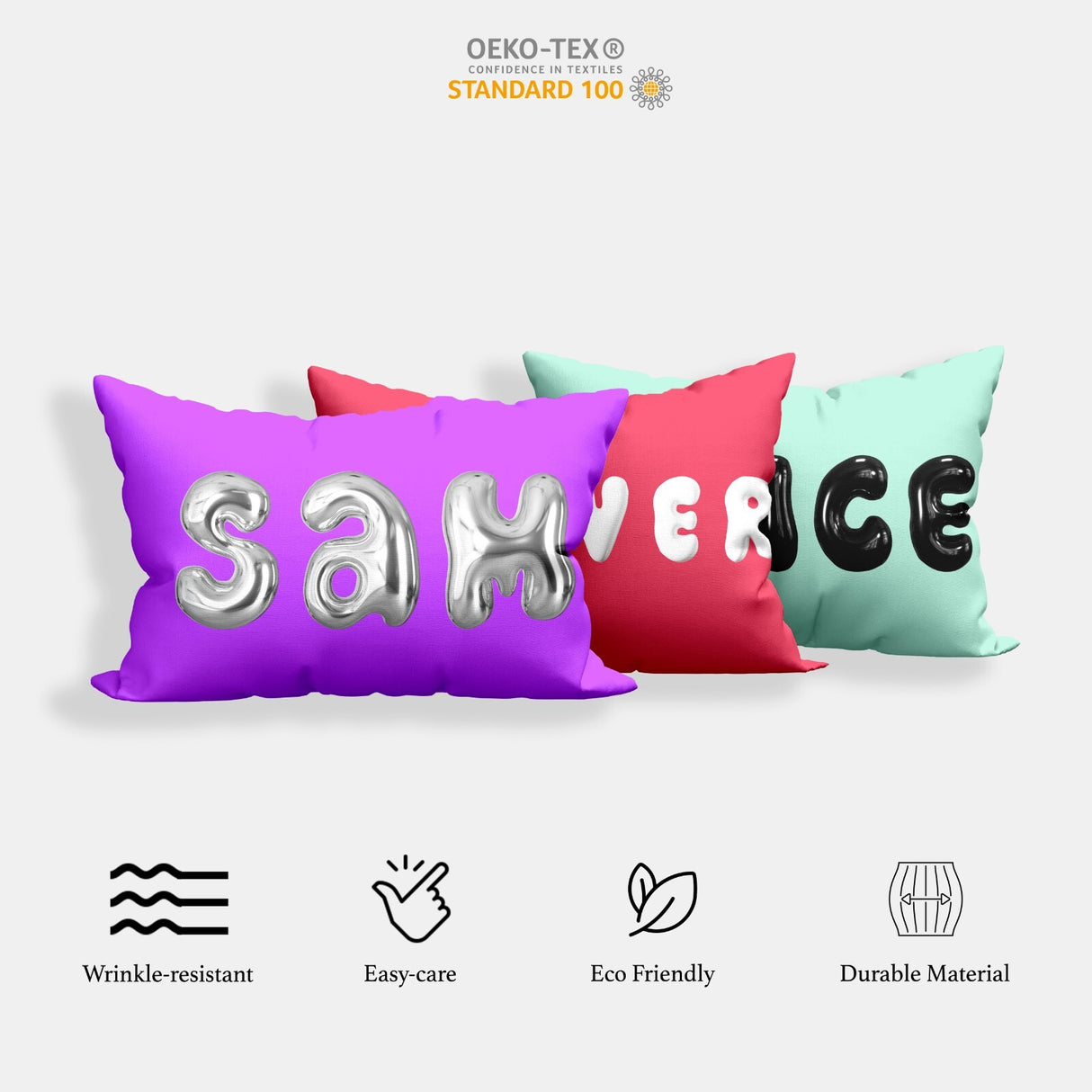 Personalised 3D Bubble Name Text Print Customised Printed Soft Pillowcase Pillow