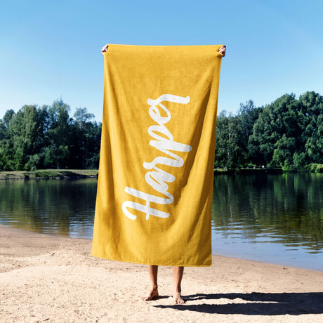 Personalised Custom Name Plain Script Font Soft Absorbent Beach Bath Sheet Towel