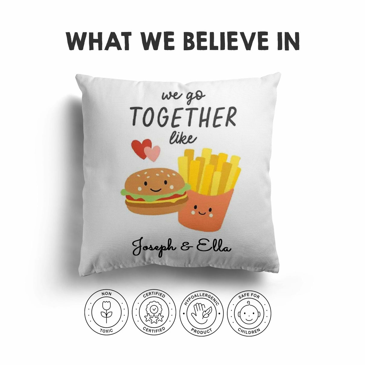 We Go Together Burger + Fries Valentines Love Cheeky Square Filled Cushion Decor