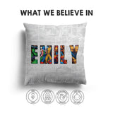Personalised Superhero Name Text Printed Kids Soft Square Filled Cushion Throw
