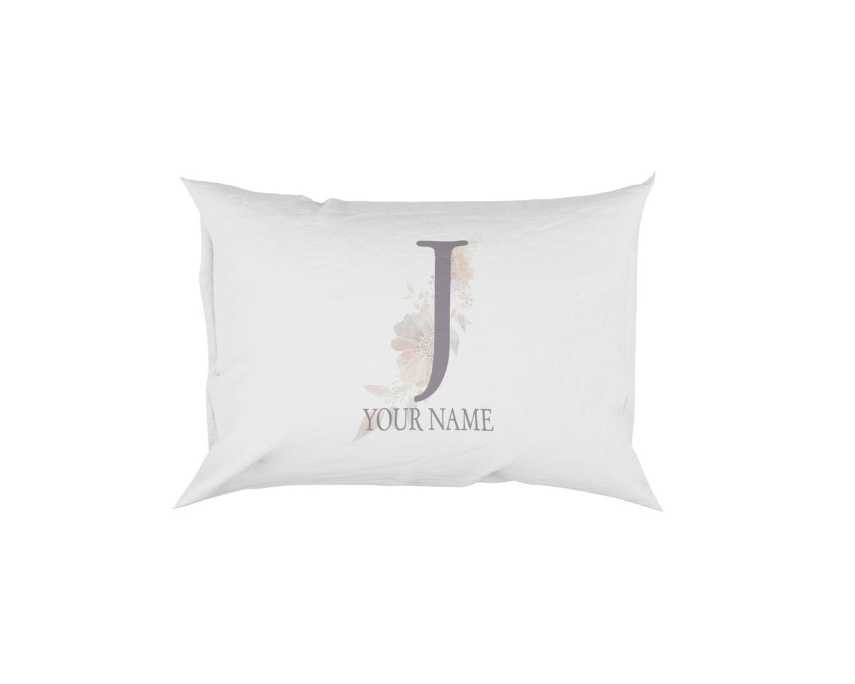 Personalised Misty Dusty Pastel Alphabet Floral Name Initial Letter Pillow Case