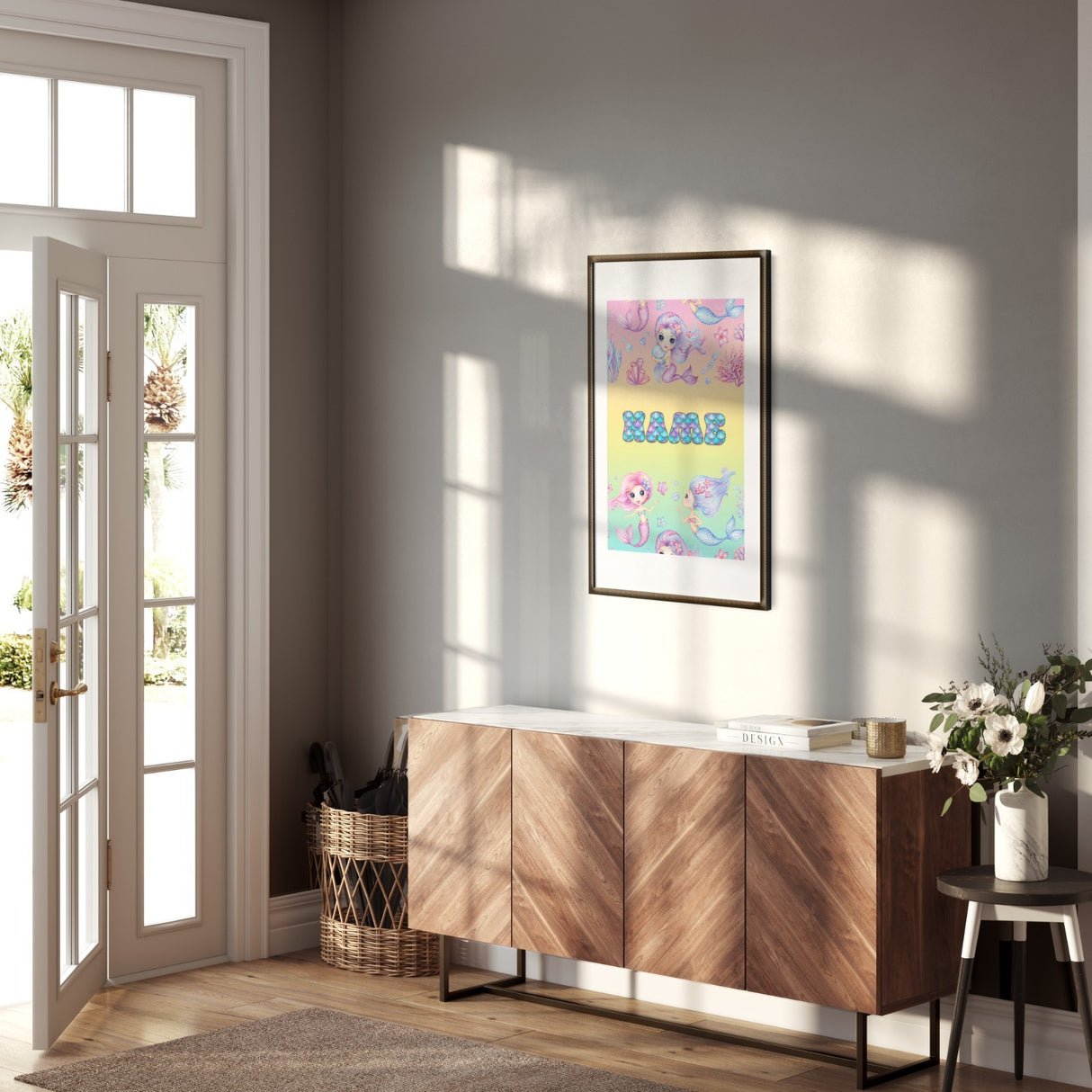 Personalised Name Mermaids + Jellyfish Wall Art Colour Poster Print & Decor