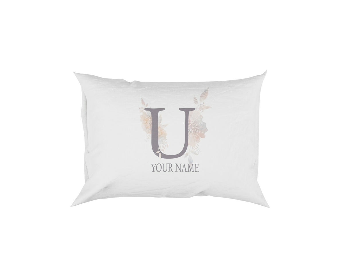 Personalised Misty Dusty Pastel Alphabet Floral Name Initial Letter Pillow Case