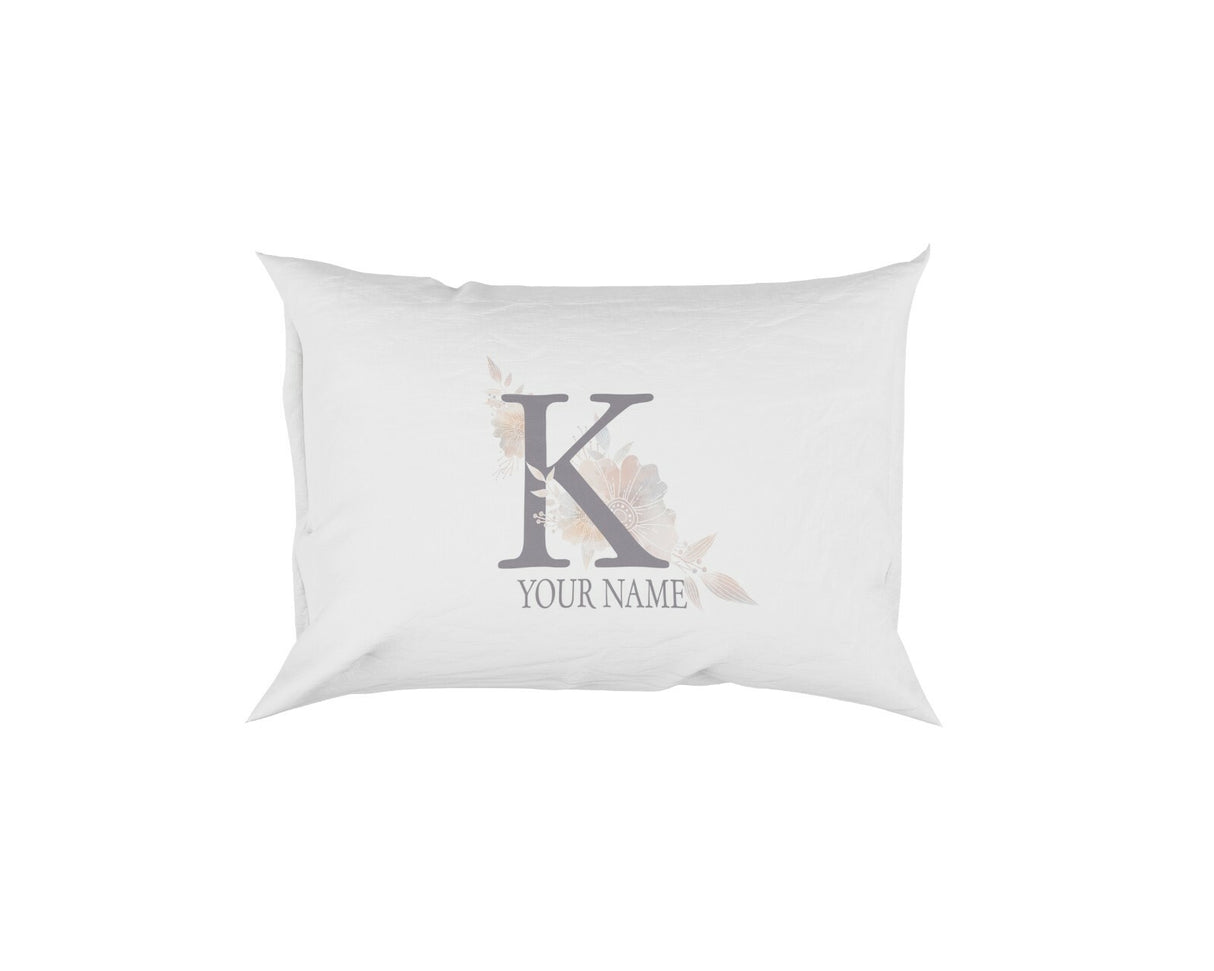 Personalised Misty Dusty Pastel Alphabet Floral Name Initial Letter Pillow Case