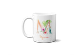 Tropical Alphabet Exotic Floral Name Initial Letter Coffee Mug Gift 11oz Ceramic
