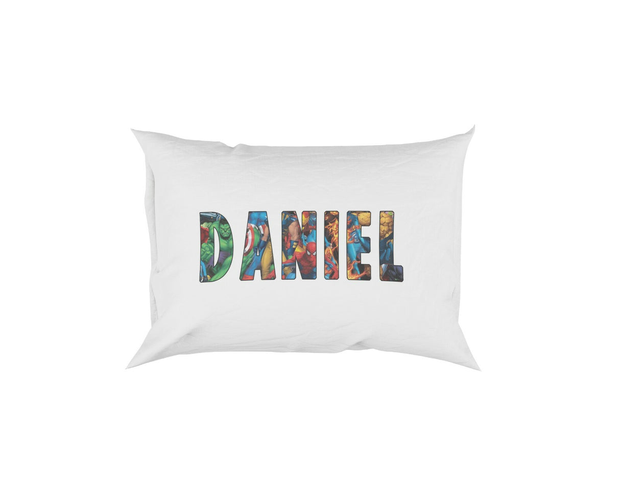 Your Name Superhero Character Logo Design Kids Children His Her Soft Pillow Case