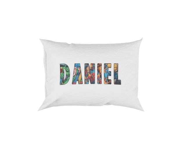 Your Name Superhero Character Logo Design Kids Children His Her Soft Pillow Case
