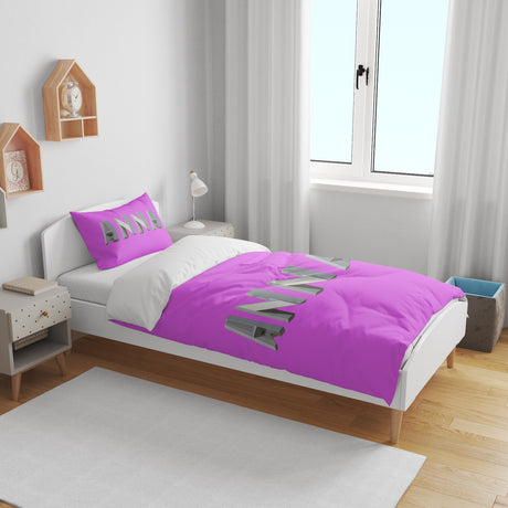 Personalised Name Geometal 3D Font Toddler Cot Bed Duvet Cover + Pillowcase