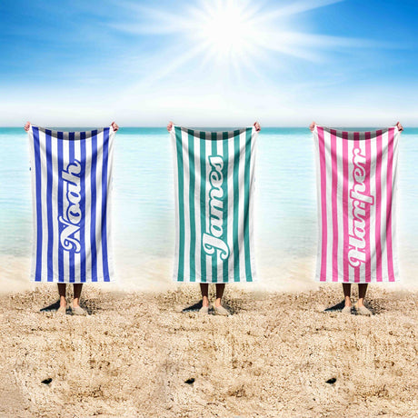 Personalised Name Custom Coloured Striped Soft Highly Absorbent Beach Bath Sheet