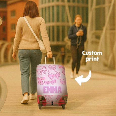 Pink Bows Girl Name Cute Gift Custom Luggage Cover Personalise Suitcase Protect