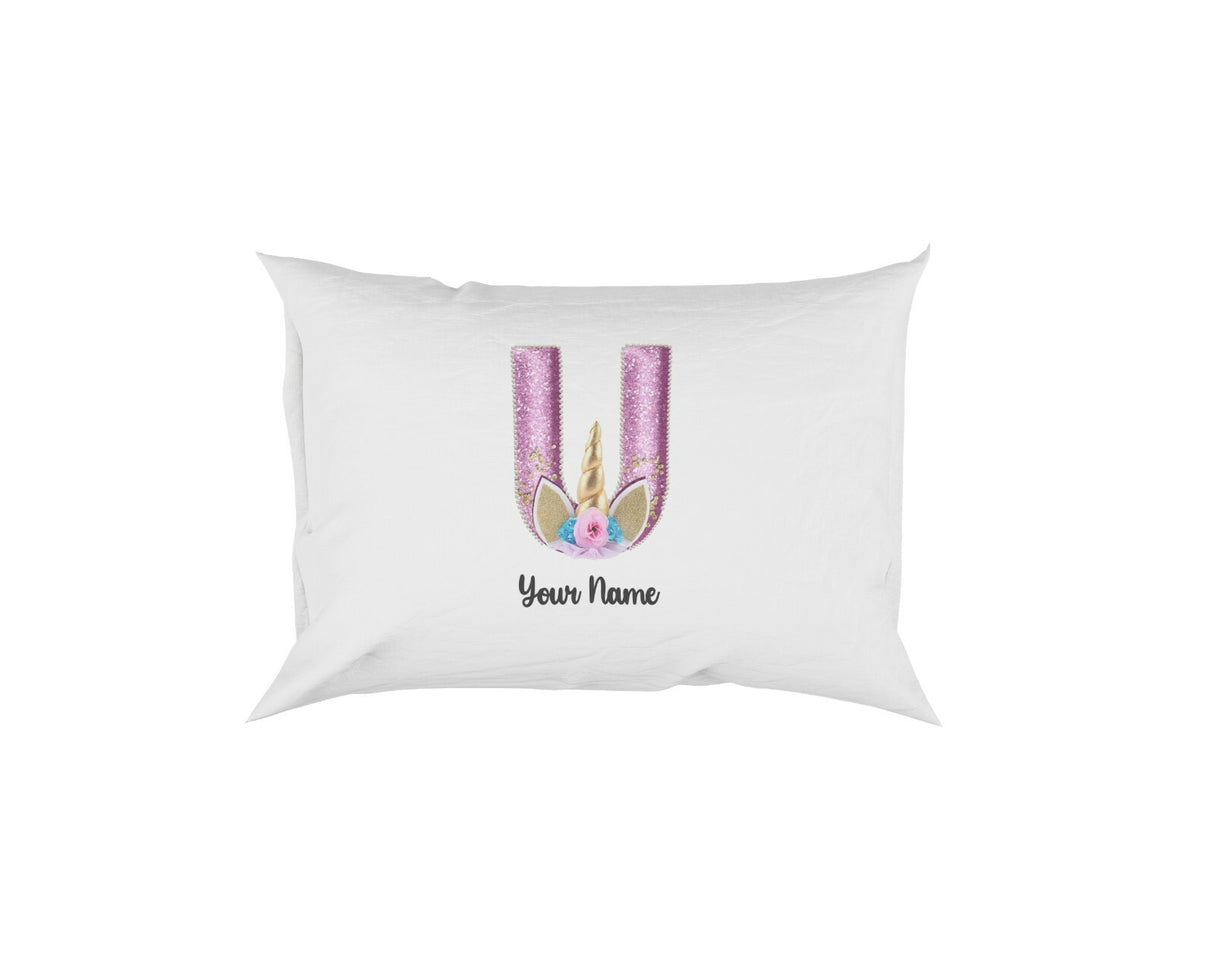 Personalised Unicorn Sparkly Kids Girls Monogram Alphabet Initial Letter Pillow