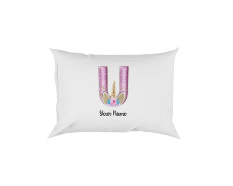 Personalised Unicorn Sparkly Kids Girls Monogram Alphabet Initial Letter Pillow